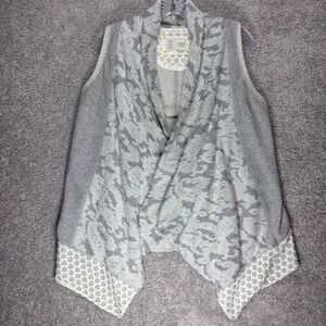 Saturday‎ Sunday Anthropologie Gray Lace Trim Open Front Drape Vest Small(READ)